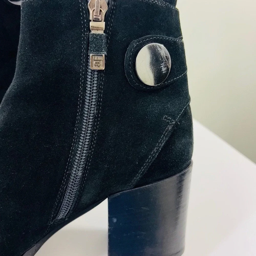 Alberto Fermani Women's Black Suede Heel Leather Ankle Boot Snap Italy Made 6.5